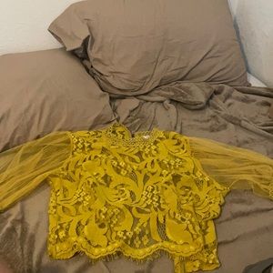 Women’s Yellow Lacey Sheer Top